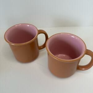 Vintage Mugs by Crown Corning Coffee Mugs Tea Mugs Pink & Terra Cotta Set of 2